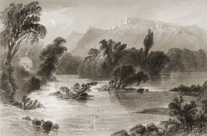 1860年代のジョージ・バーチューによる「アイルランドの風景と古代」からの水、アボカの谷、ウィックロー州の会議 作： William Henry Bartlett