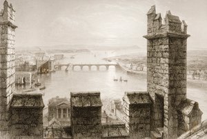 1860年代のジョージ・バーチューによる「アイルランドの風景と古代」からのリムリック州のカテドラルタワーからのシャノン川とリムリック
