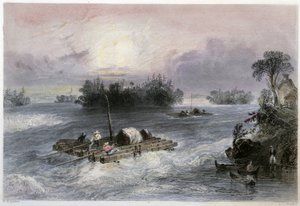 シダーズ村への木材と急流の輸送 - バートレットW.H.著「図説カナダの風景」より 作： William Henry Bartlett