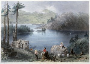 湖と国境の眺め - Bartlett W. H. 著「Canadian scenery illustrated」より 作： William Henry Bartlett