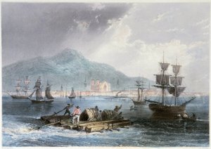 Vue de Montréal et de bateaux - William Henri Barlett, ed. "Canadian Scenary illustrated "よりジョージ・バーチュー 作： William Henry Bartlett