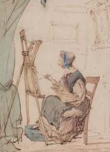 スケッチする少女の肖像画 作： William Henry Brooke