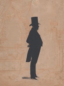 1828-83年、シルクハットと尻尾をつけた見知らぬ男のシルエット。