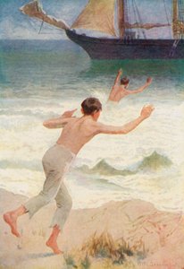 ジャックが海に飛び込むのと同時に船外に飛び込んだ 作： William Henry Charles Groome