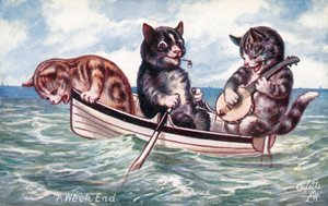 ユーモラスな猫のポストカード（カラーリトグラフ） 作： William Henry Ellam
