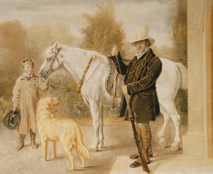 少年、ポニー、犬を連れたスポーツマン、1827年 作： William Henry Hunt