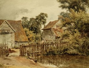 池のある農園（水彩・紙 作： William Henry Hunt