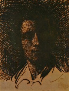 J.E.ミレイの肖像（紙にセピアインク） 作： William Henry Hunt