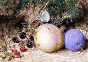 ローズヒップ、ブラックベリー、プラム 作： William Henry Hunt