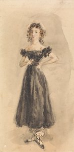 黒いイブニング ドレスを着た、巻き毛のある少女の習作 作： William Henry Hunt