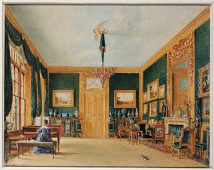 1823年、カシオベリーにあるエセックス伯爵の緑の応接室 作： William Henry Hunt