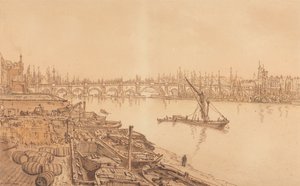 古いロンドン橋の眺め 作： William Henry Hunt