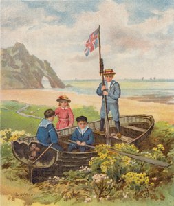 浜辺でボートで遊ぶ子供たち（クロモリト） 作： William Henry James (after) Boot