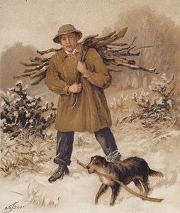 薪を集める男と犬（クロモリソ） 作： William Henry James (after) Boot