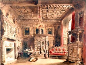 A Tudor Interior（ブラウンインク、水彩、紙）