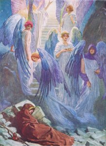 ジェイコブスの夢、トーマスネルソン発行の聖書絵本、1950年頃 作： William Henry Margetson