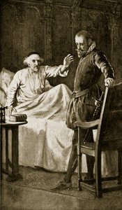 1572年11月、彼の死床でのノックス、「ハッチンソンのイギリス国民の物語」、1923年頃のイラスト 作： William Henry Margetson