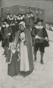 ニュープリマスの最初の定住地での巡礼者の父親たちとの安息日 作： William Henry Margetson