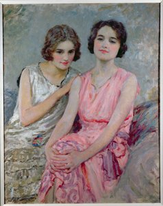 2人の若い女性が着席 作： William Henry Margetson