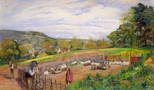羊のペンの修復、1858 作： William Henry Millais