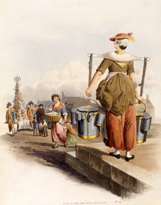 イギリスのコスチュームのパブ、ミルクメイド。ヘンリー・ミラー作、1805年（手彩色プリント） 作： William Henry Pyne