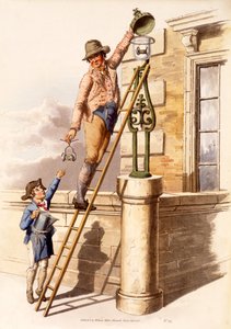 英国のコスチュームのパブからのランプライター。ヘンリー・ミラー作、1805年（ハンドカラープリント） 作： William Henry Pyne