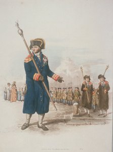 杖を持つ市民の衣装を着たパリッシュ・ビードル（1805年 作： William Henry Pyne