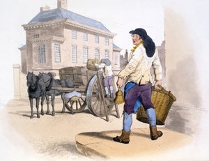 英国のコスチュームのパブからのごみ収集家。ヘンリー・ミラー作、1805年（手彩色プリント） 作： William Henry Pyne