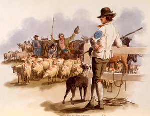 スミスフィールドドローバー、「イギリスのコスチューム」より、1808 作： William Henry Pyne