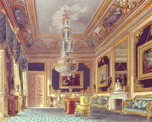 ブルーベルベットルーム、パインの「ロイヤルレジデンス」のカールトンハウス、1818年 作： William Henry Pyne