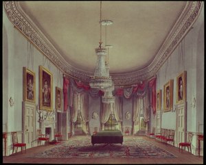 ダイニングルーム、パインの「ロイヤルレジデンス」のフロッグモア、1818年 作： William Henry Pyne