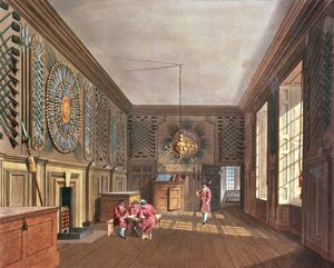 1818年、パインの「ロイヤルレジデンシズ」からのセントジェームス宮殿の衛兵商工会議所