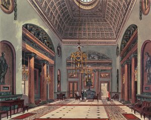 エントランスのホール、パインロイヤルレジデンスのカールトンハウス、1818年 作： William Henry Pyne