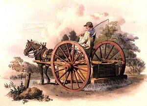 ウィリアム・ミラー社発行の「Costume of Great Britain」より「Watering Cart」。 作： William Henry Pyne