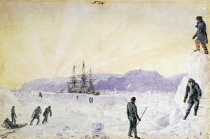 カナダ、ヌナブト、サウサンプトン島付近で氷に挟まれたHMSテラー」ウィリアム・スマイスによる水彩画、1837年1月 国立海事博物館、グリニッジ、ロンドン