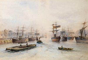 テムズ川での発送（水彩） 作： William Henry Vernon