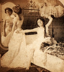 「レイトライザー」、ユーモラスな立体視カード、1900年頃（セピア写真）（473257も参照） 作： William Herman Rau