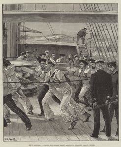 一緒に盛り上がる！座礁したフランス巡洋艦を支援するフランス語と英語の船員