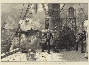 アレクサンドリアの砲撃、HMSボード上のシェルの爆発、スタッフ司令官ホスケンのナローエスケープ