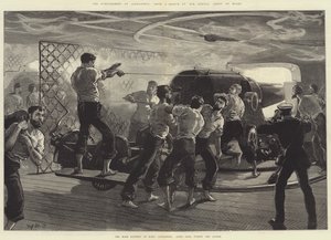 アクション中のアレクサンドリア爆撃、HMSアレクサンドラ（ポートサイド）のメインバッテリー 作： William Heysham Overend