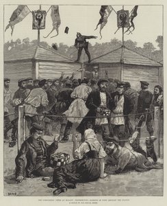 モスクワでの戴冠式の祭典、人々の間での食糧のバスケットの配布 作： William Heysham Overend