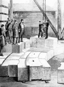 新しいエディストーン灯台：オレストンの石を切り開いた建物、1879年の「イラストレイテッドロンドンニュース」のイラスト
