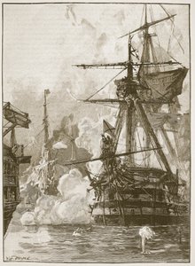 シノペへのロシアの攻撃、「カッセルの図解されたイギリスの歴史」（セピア写真）のイラスト 作： William Heysham Overend