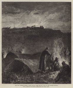 プレヴナの前の戦争。第4師団の大砲近くの夜のビバーク