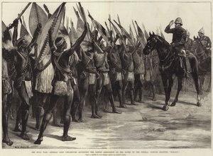 ズールー戦争、チェルムズフォード将軍、トゥゲラ河岸の先住民派遣団をレビュー、先住民はHH-Ooo！