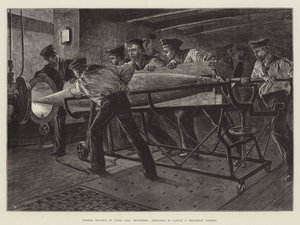 ホワイトヘッド魚雷を打ち上げる準備をしているHMS Thundererでの魚雷練習 作： William Heysham Overend