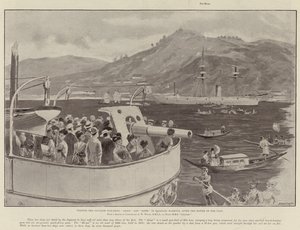 ヤル族の戦いの後、長崎港で日本の戦艦赤城と比叡を訪問