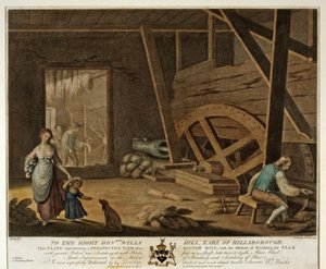 スカッチミルの内部ビュー、アイルランドのリネン製造所のプレートV、1791年 作： William Hincks
