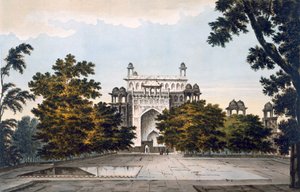1785〜88年、セクンドルのアクバル皇帝の墓の一部の景色（アクアチント色） 作： William Hodges