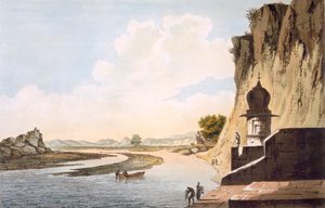 Pl。 26パブの「Select Views in India」のジュマ川のほとりにあるエタワのゴートの眺め。 1785-88（アクアチントで着色されたエッチング） 作： William Hodges